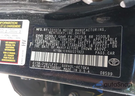 2016 Toyota Avalon Xle Premium z USA, uszkodzony, nr VIN 4T1BK1EB9GU221923